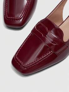 CUCCOO BIZCHIC Women Shoes Square Toe Burgundy Mirror Fashionable Simple High Heels Shoes With Loafers, Holiday Commuting Old Money Style Wear - Mirror burgundy 1 - View 8