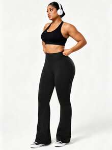 SHEIN Velisys Seamless Plus Size Flare Leggings - Black - View 6