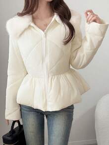 FRIFUL Women's Winter Fashion Versatile Warm Coat - White - View 3