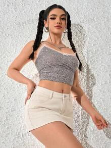 SHEIN PETITE 女士时尚迷你牛仔裙 - 杏色 - 查看 6