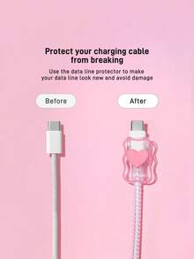 THE POWERPUFF GIRLS X SHEIN Data Cable Protector, Suitable For IPhone Charger, 4-Piece Set Of Mobile Phone Cable Protectors, Charger Protector (Excluding Data Cable) - Blossom-Pink - View 5
