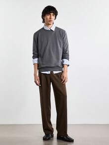 Merionis 男士純色圓領休閒百搭日常穿著套頭運動衫 - 深灰色 - 查看 6