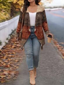 Rosumi Plus Size Rustic Retro Colorblock Patchwork Long Sleeve Open Front Jacket Fall Autumn Casual Layering Going Out Outfits Women Jacket - Multicolor - View 5