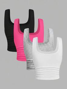 SHEIN EZwear 4 件套加大码彩色休闲短款背心，夏季，母亲节 - 彩色 - 查看 2