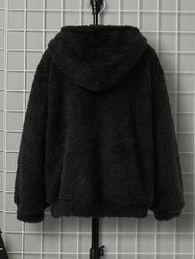 SHEIN 兒童青少年街頭風刺繡雙面抓絨連帽套頭衛衣 秋冬返校校園風 黑白生日款 - 彩色 - 查看 4