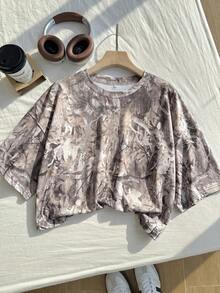 Comfortcana Summer Snow Wash Plus Size Short Sleeve T-Shirt Vacation Brown - Multicolor - View 8
