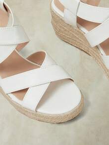 Styleloop Women's Beige Floral Embroidered Rope Woven Wedge Platform Sandals, Bohemian Vacation Style - Beige - View 10