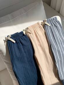 SHEIN Young Boy & Young Girls 3-Piece Set With Decorative Ribbon Elastic Waist Long Pants, Versatile And Comfortable, Suitable For Outings, Street Style, Home, And Parties - Multicolor - View 7
