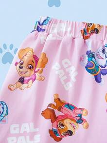 SHEIN | PAW Patrol Young Girl Letter Print Round Neck Short Sleeve T-Shirt And Casual Shorts Pajama Set - Mauve Purple - View 6