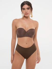 Bralution 1pc Nude Seamless High Waist Comfortable Minimalist Daily Seamless Panties (1pc/Pack) - Coffee Brown - View 3