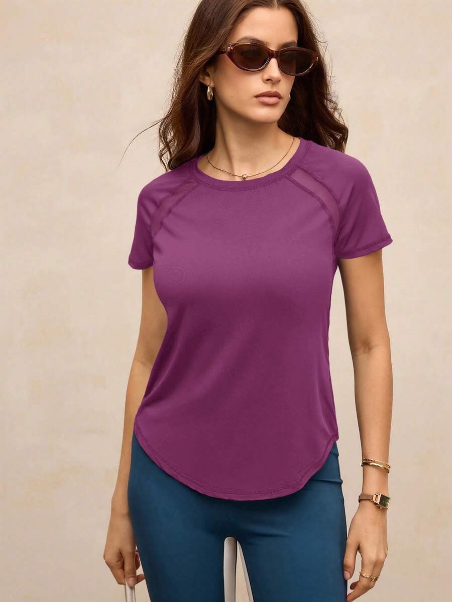 Activina Women's Solid Color Raglan Short Sleeve Casual Fitness Sports T-Shirt - Purple - View 1