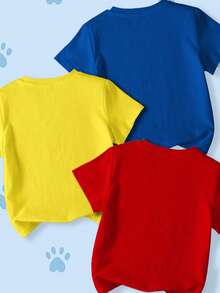 SHEIN | PAW Patrol Young Boy 3pcs/Pack Cute Cartoon Dog Print Short Sleeve T-Shirt - Multicolor - View 2