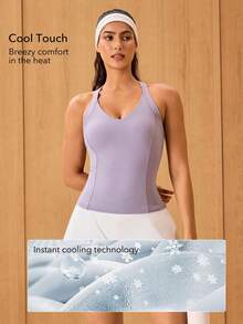 OutZeal Gym Top Women Sports Tank Yoga Workout Cool Touch Bra-In With Removable Pads Halter Vest - Mauve Purple - View 3
