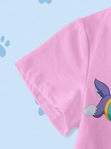 SHEIN | PAW Patrol 女童可爱狗狗印花圆领短袖T恤，夏季 - 白色 - 查看 3