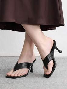 CUCCOO BIZCHIC French Fashion Elegant Commuter Party Mezzanine Square Toe High Heel Embroidered Thread Rivet Versatile Women's Sandals - Black - View 3