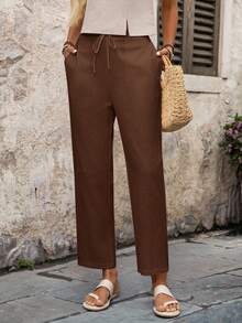 EMERY ROSE Pantalones largos casuales y versátiles de unicolor para mujer - Marrón - Ver 5