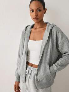 YARNWELL Sweatshirt Wanita Model Baru Musim Gugur/Dingin, Serbaguna, Longgar, Model Lengan Panjang dengan Tali Serut dan Tudung. - Grey - View 7