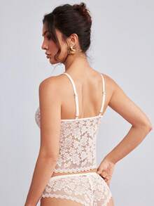Elorette Set Pakaian Dalam Wanita Nyaman dengan Motif Renda Bunga - Putih - View 2