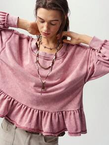 Bohemela Casual Solid Color Knit Women's Sweatshirt - Dusty Pink - View 4