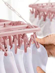 1pc Rotating 32 Clip Plastic Foldable Drying Rack Space Saving Laundry Hanger For Socks Underwear Small Clothes Bedroom Bathroom Wardrobe Dorm Laundry Room Storage Organizer - Multicolor - View 6