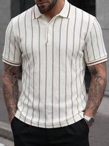 Manfinity CasualCool 男士拼色 Polo 衫，幾何提花休閒上衣 - 彩色 - 查看 8
