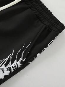 ROMWE MEN Goth Pantalones de chándal para hombre con estampado de bloques de color y cintura con cordón - Negro - Ver 8