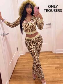Amplova Women's Y2K 2000s Leopard Print Mini Pants Night Daily Beige Autumn - Brown - View 3