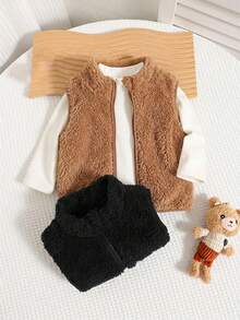 SHEIN Set 2 Potong Baju Bayi Laki-laki dan Perempuan Musim Gugur/Dingin yang Lucu dan Serbaguna, Rompi dan Jaket Warna Polos yang Lembut - MultiWarna - View 7