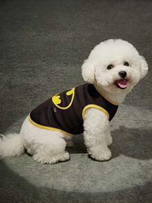 Batman X PETSIN 1件黑色與黃色對比超級英雄印花寵物背心，柔軟透氣、防跳蚤、減少掉毛、耐熱，讓您的貓或狗能自由活動，非常適合室內遊戲或戶外探險 - 彩色 - 查看 3