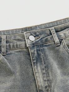 ROMWE MEN Street Life Jeans acampanados con bordado de letras desgastados para hombre - Azul - Ver 4
