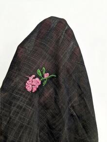 Franclia 女款時尚休閒極簡浪漫度假風刺繡花卉長袖鈕扣襯衫 秋季 - 黑色 - 查看 5