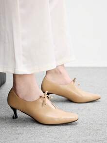 CUCCOO BIZCHIC 女鞋杏色方頭高質感紋理高跟鞋，通勤百搭辦公穿搭 - 駝色 - 查看 5