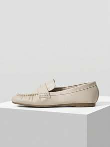 MOTF WOMEN'S FRENCH VINTAGE BEADED FASHION COMFORTABLE FLAT BALLET LOAFERS, MINIMALIST CASUAL - apricot PU - View 3