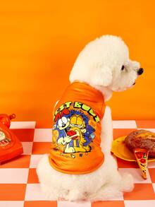 GARFIELD | PETSIN 1件懒惰大眼猫和大眼狗波点字母印花宠物背心，橙色亲肤透气防掉毛休闲宠物服装 - 橘色 - 查看 8