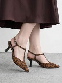 CUCCOO BIZCHIC European And American Style Leopard Print Pointed Cat Heel With Empty Women's Heels - leopard print - View 6