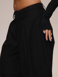 MUSERA Black Double Layer Pleated Wide Leg Trousers Pants Summer Holiday Ibiza Festival Black Lotus - Black - View 5