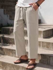 VENTUSAIL Men's Casual Versatile Drawstring Waist Long Pants With Pockets For Daily Wear - Apricot - View 1