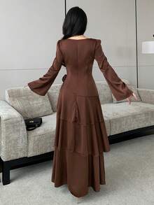 Modelyn Gaun Wanita Romantis Musim Gugur Terbaru yang Modis - Coffee Brown - View 2