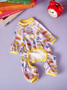 FRIENDS X PETSIN 1pc Purple Fun Coffee Key Full Print Pet Jumpsuit, Skin-Friendly Breathable Anti-Shedding With Wrapped Edge & Wrist Protection, Great For Cozy Indoor Days Or Fun Outdoor Trips - Multicolor - View 7
