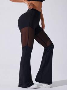 Velisys Velisys Women's Mesh Patchwork Casual Versatile Daily Travel Sports Flare Leggings - Black - View 5