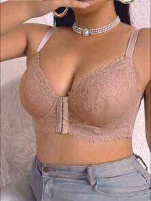 Divavoom 1pc Lace Front Closure Underwire Bra Plus Size - Apricot - View 4