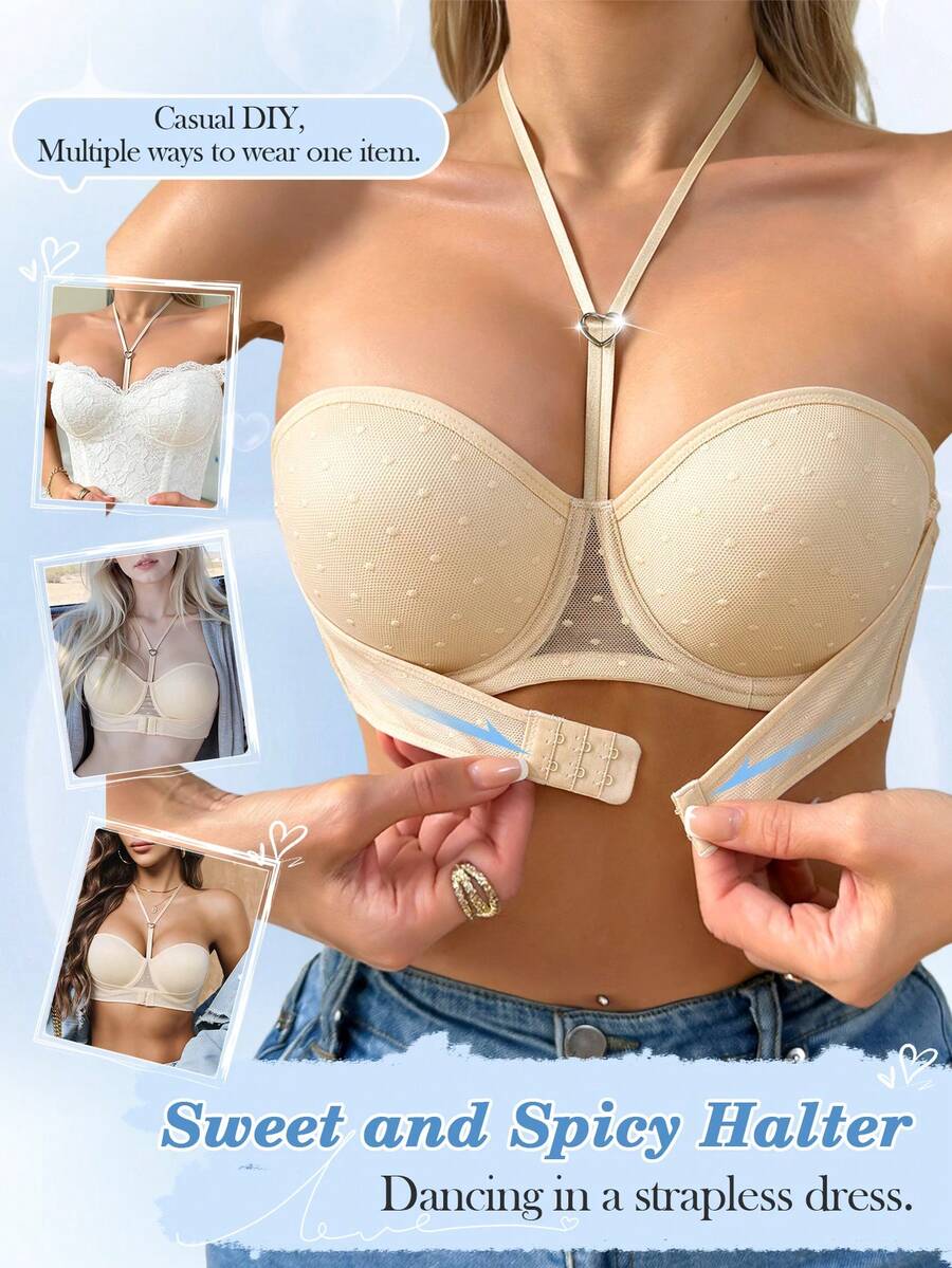 LustreForm 極簡蕾絲波點聚攏無肩帶鋼圈內衣,1件裝 - 杏色 - 查看 1