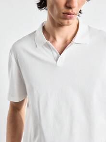 Merionis Men's High Cotton Content Solid Color Versatile Short Sleeve Polo Shirt For Business Birthday Graduation And Office White Summer Casual Basic - White - View 5