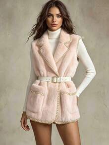 Franclia Nuevo chaleco de mujer de piel sintética de moda para otoño/invierno - Rosa Pálido - Ver 1