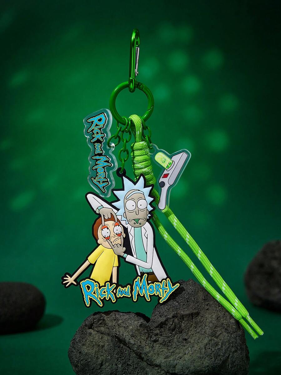Rick and Morty X POKOJA LAND 卡通動畫圖案金屬鑰匙圈吊飾,精緻可愛。適用於包包、車鑰匙、情侶吊飾、書包、生日禮品、背包、衣物吊飾、創意包掛飾。時尚百搭配件,也是送給親友和同學在派對、聚會和生日時的有趣小禮物 - 彩色 - 查看 1