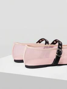 MOTF PREMIUM WOMEN'S LASER HOLLOW SQUARE TOE FLAT SLIP-ON SHOES - Pink black - View 7