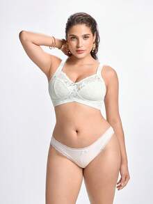 Slumbrini Plus Size Women Non-Wired Bra With Floral Print, Breathable Non-Slip Lace Patchwork, Supportive Lift, Adjustable Straps, Seamless For Daily Wear - Mint Green - View 6