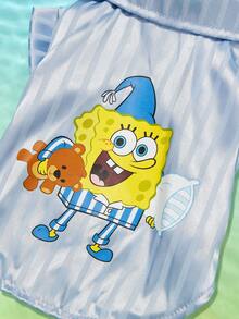 SpongeBob SquarePants | PETSIN 1件可愛藍色印花寵物睡衣，雙腿設計，柔軟舒適，防跳蚤，減少掉毛，透氣面料，適用於貓和小型犬，適合在家休息、午睡或作為有趣的寵物禮物 - 天藍 - 查看 3