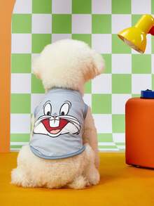 LOONEY TUNES X PETSIN PETSIN 1件可愛開心兔子卡通印花灰色寵物背心，彈性透氣材質，貓狗通用，營造歡樂夏日度假氛圍，適合活潑寵物的休閒舒適穿著 - 灰色 - 查看 8