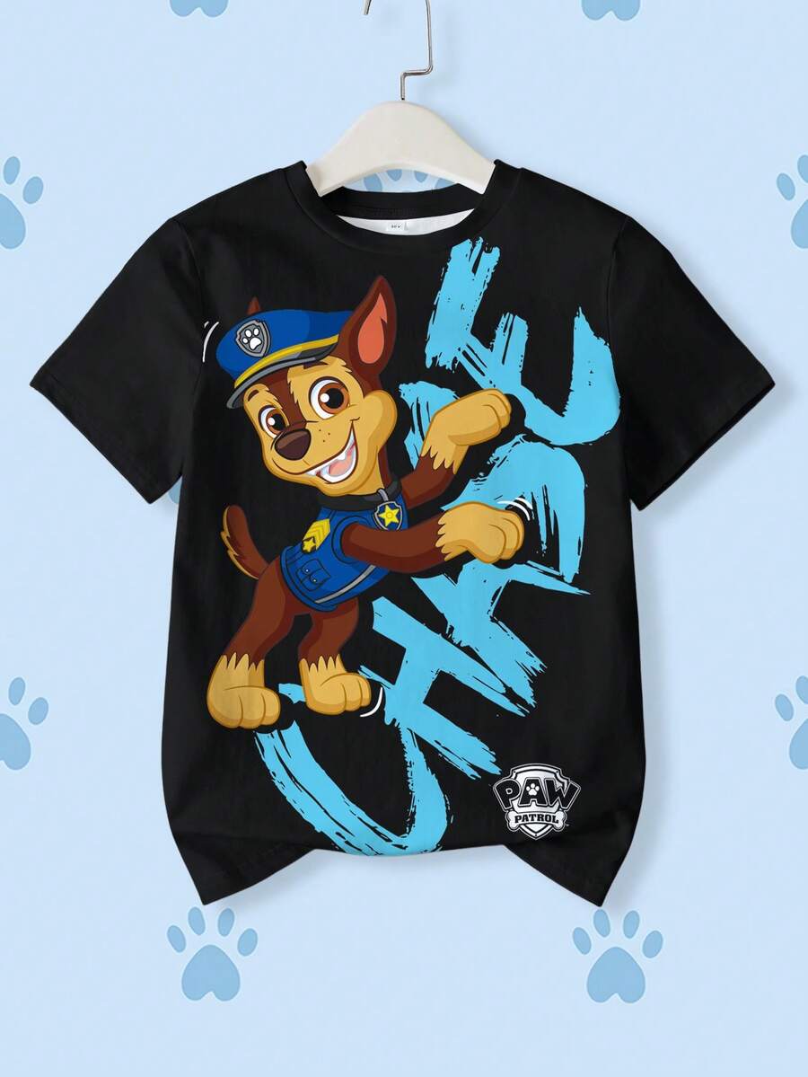 SHEIN | PAW Patrol 男童字母卡通印花圆领短袖T恤 - 白色 - 查看 1